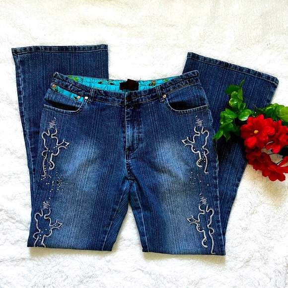 Hottie Denim - Hottie Jeans Womens Sz 13 Blue MediumCotton Bootcut Mid‎ Rise Pants Embroidery